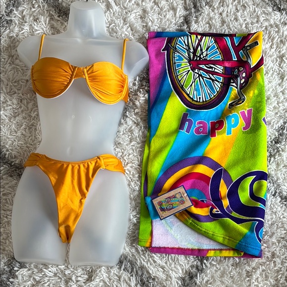 Other - Vibrant Yellow Bikini Set with Beach Towel